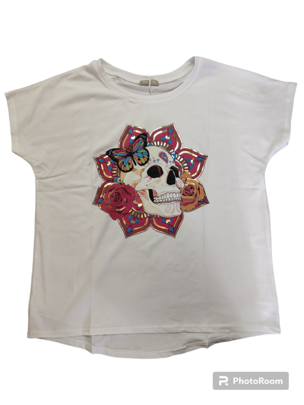 CAMISETA CALAVERA MANDALA BLANCA