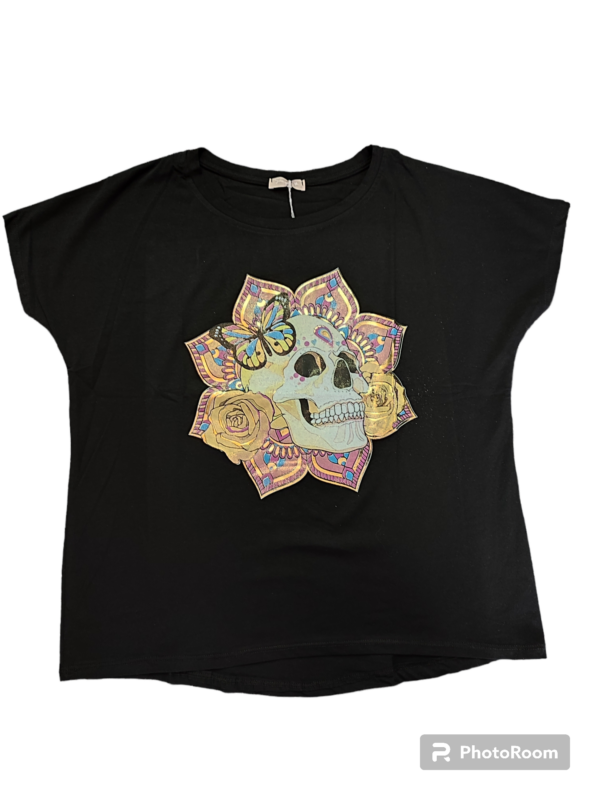 CAMISETA CALAVERA MANDALA NEGRA