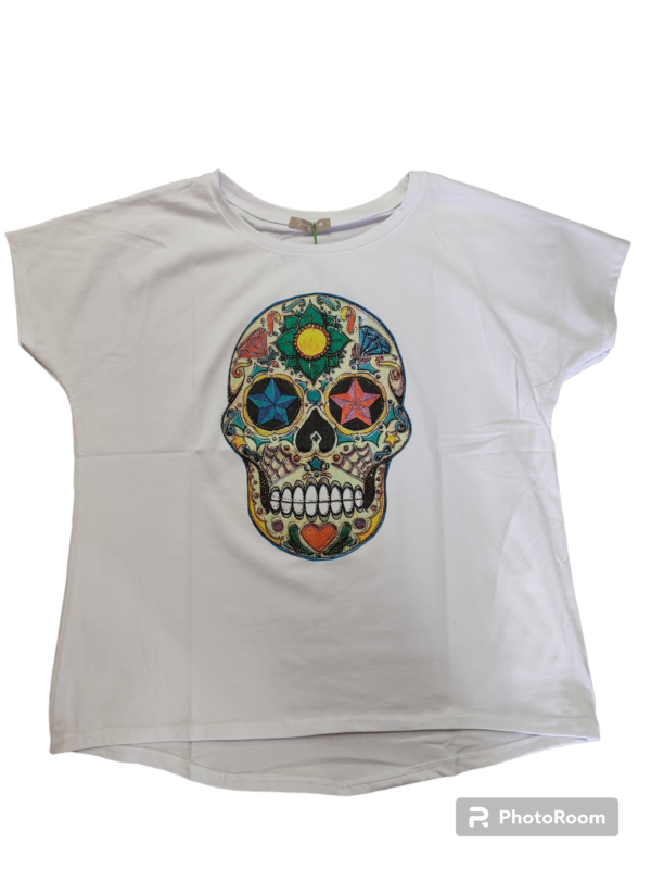 CAMISETA CALAVERA PEDRERÍA BLANCA